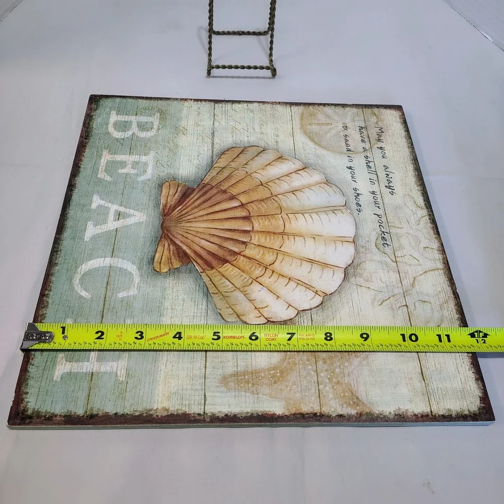 Beach Wall Art Sign Seashell Starfish‎ Quote Wood Plank Style Home Decor